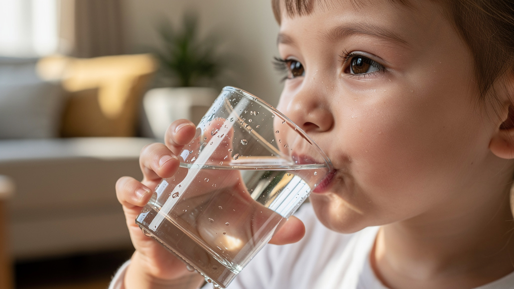 Child drinking water for proper hydration and bladder health