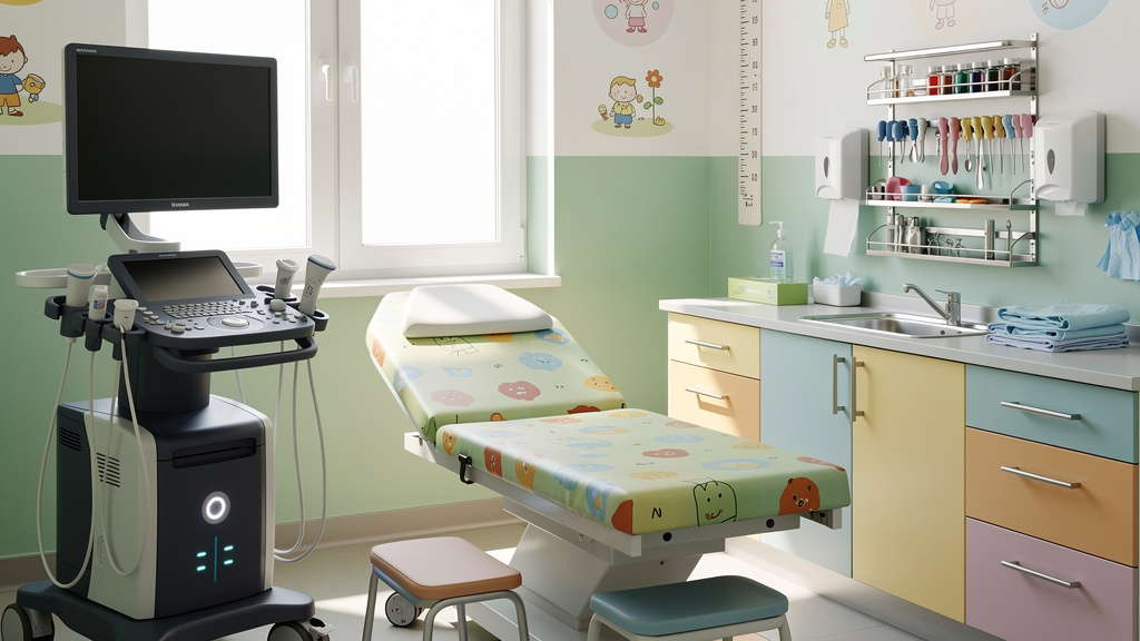 Modern paediatric urology examination room with diagnostic equipment