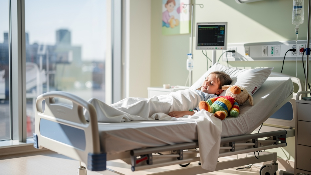 Child recovering comfortably in paediatric hospital ward
