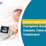 Hydronephrosis in baby with kidney illustration and ultrasound scan
